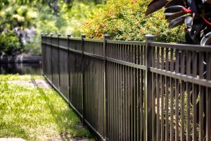 black aluminum fence and foliage